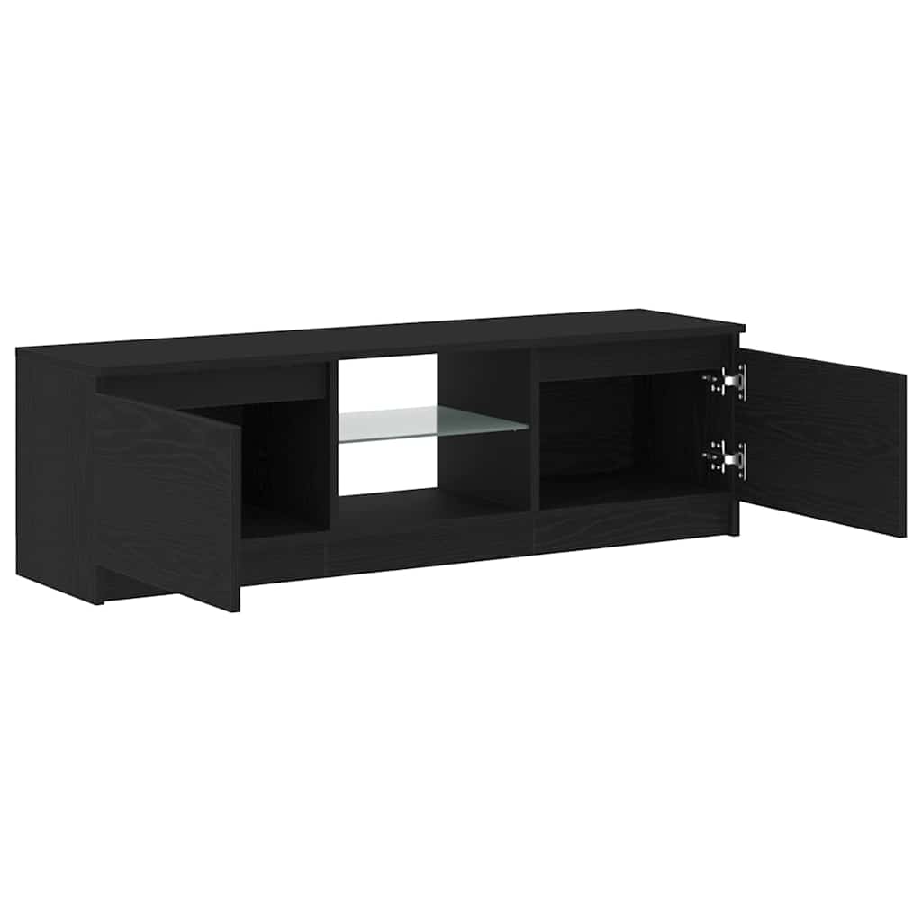 tv-bord med LED-lys 120x30x36 cm konstrueret træ sort egetræ