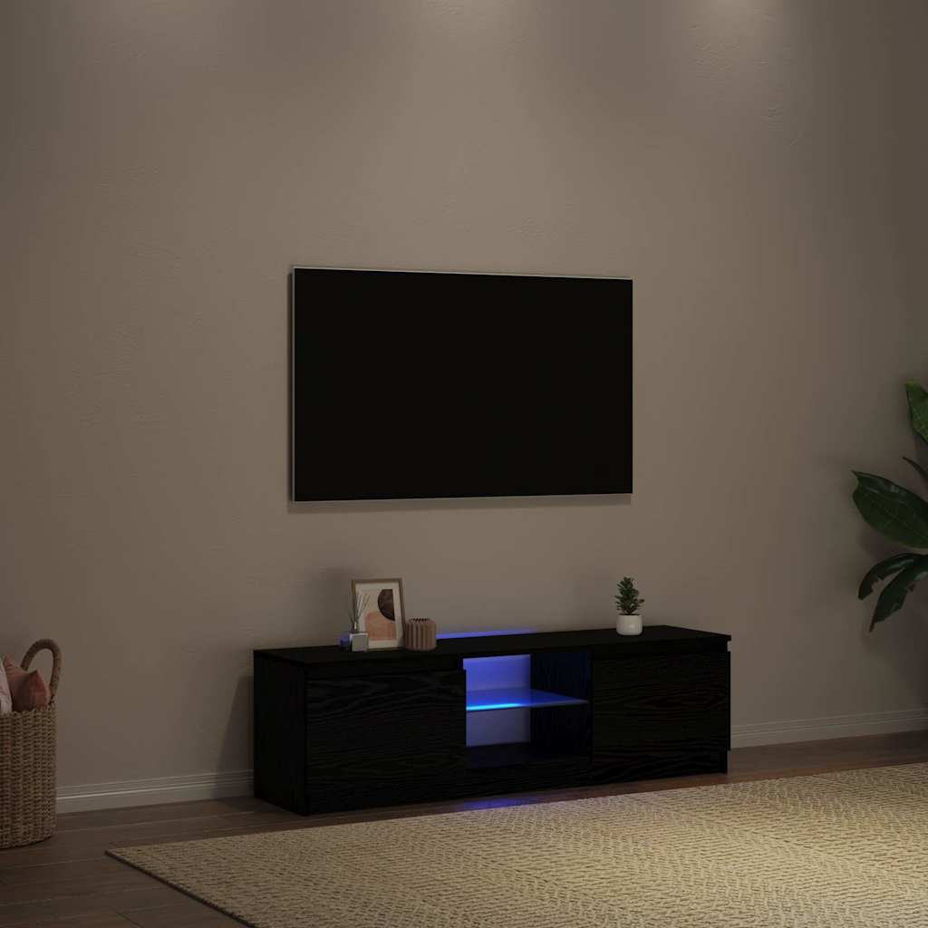 tv-bord med LED-lys 120x30x36 cm konstrueret træ sort egetræ