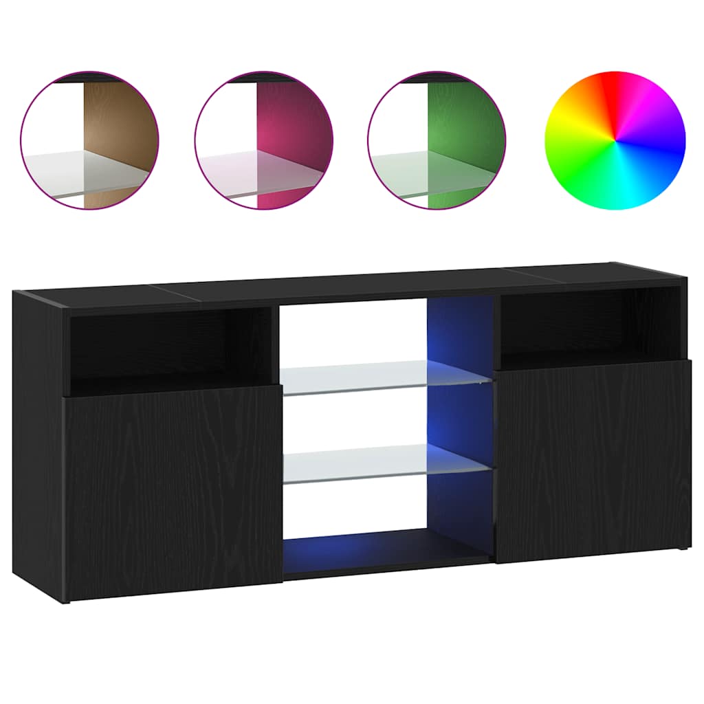 tv-bord med LED-lys 120x30x50 cm konstrueret træ sort egetræ