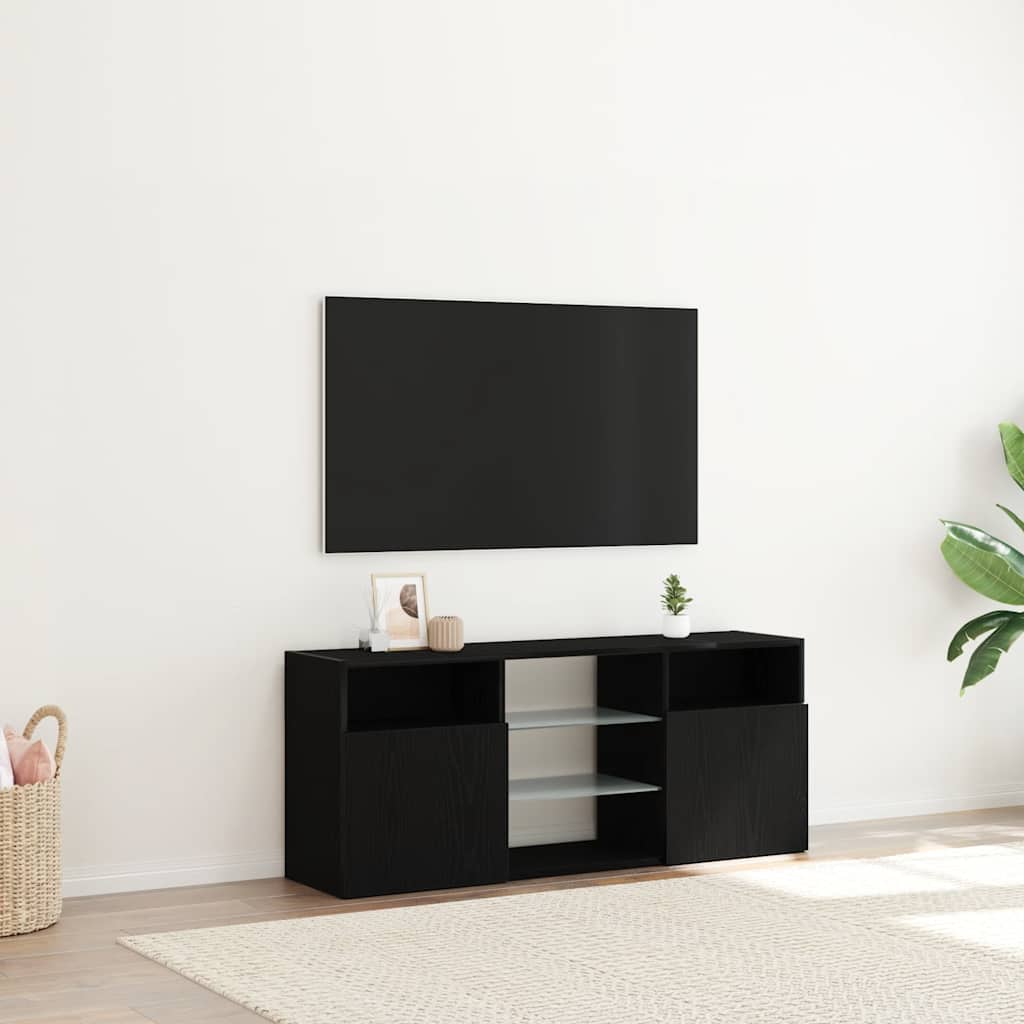 tv-bord med LED-lys 120x30x50 cm konstrueret træ sort egetræ