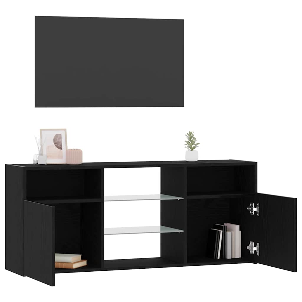 tv-bord med LED-lys 120x30x50 cm konstrueret træ sort egetræ