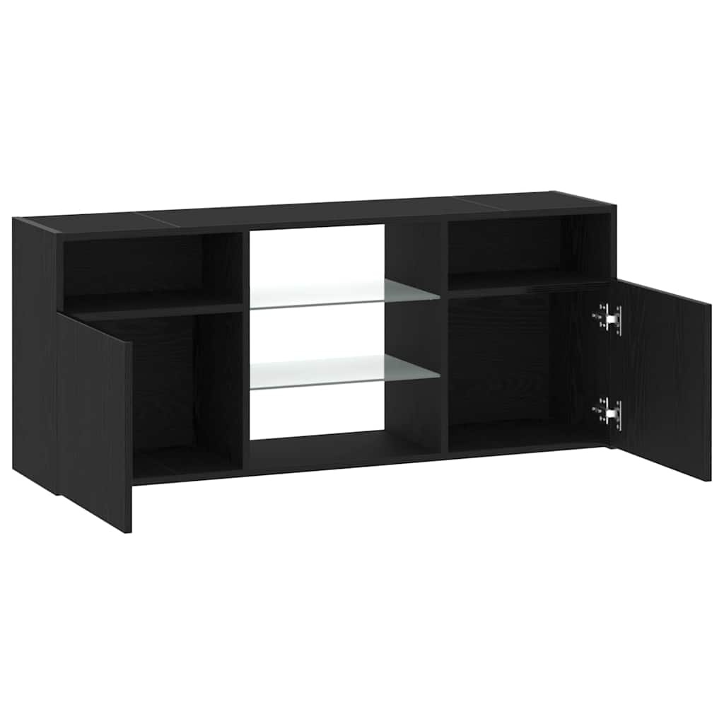 tv-bord med LED-lys 120x30x50 cm konstrueret træ sort egetræ