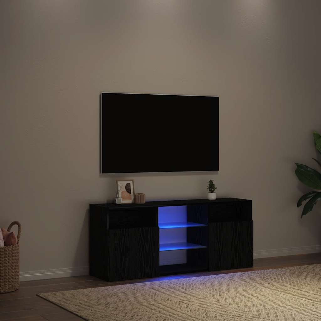 tv-bord med LED-lys 120x30x50 cm konstrueret træ sort egetræ