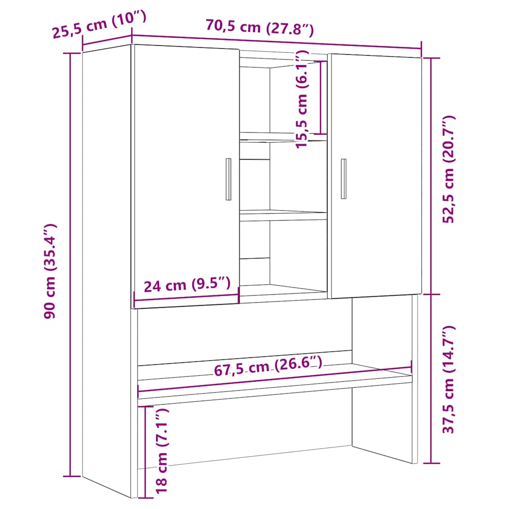 badeværelsesskab 70,5x25,5x90 cm sort egetræsfarve