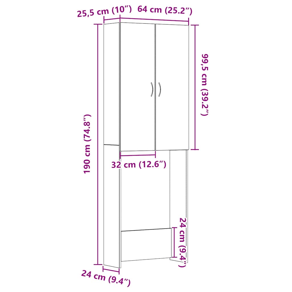 vaskemaskineskab 64x25,5x190 cm sort egetræsfarve