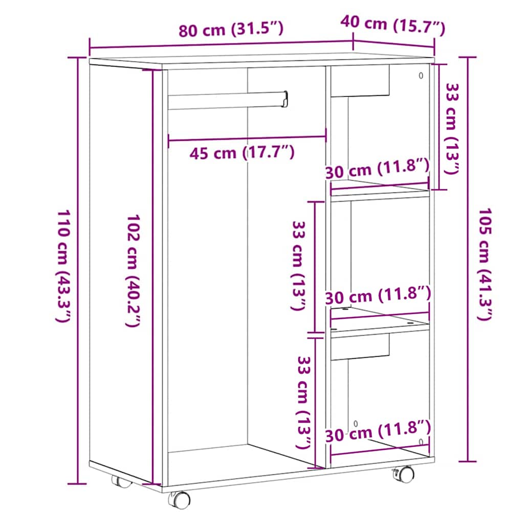garderobe sort egetræ 80x40x110 cm konstrueret træ