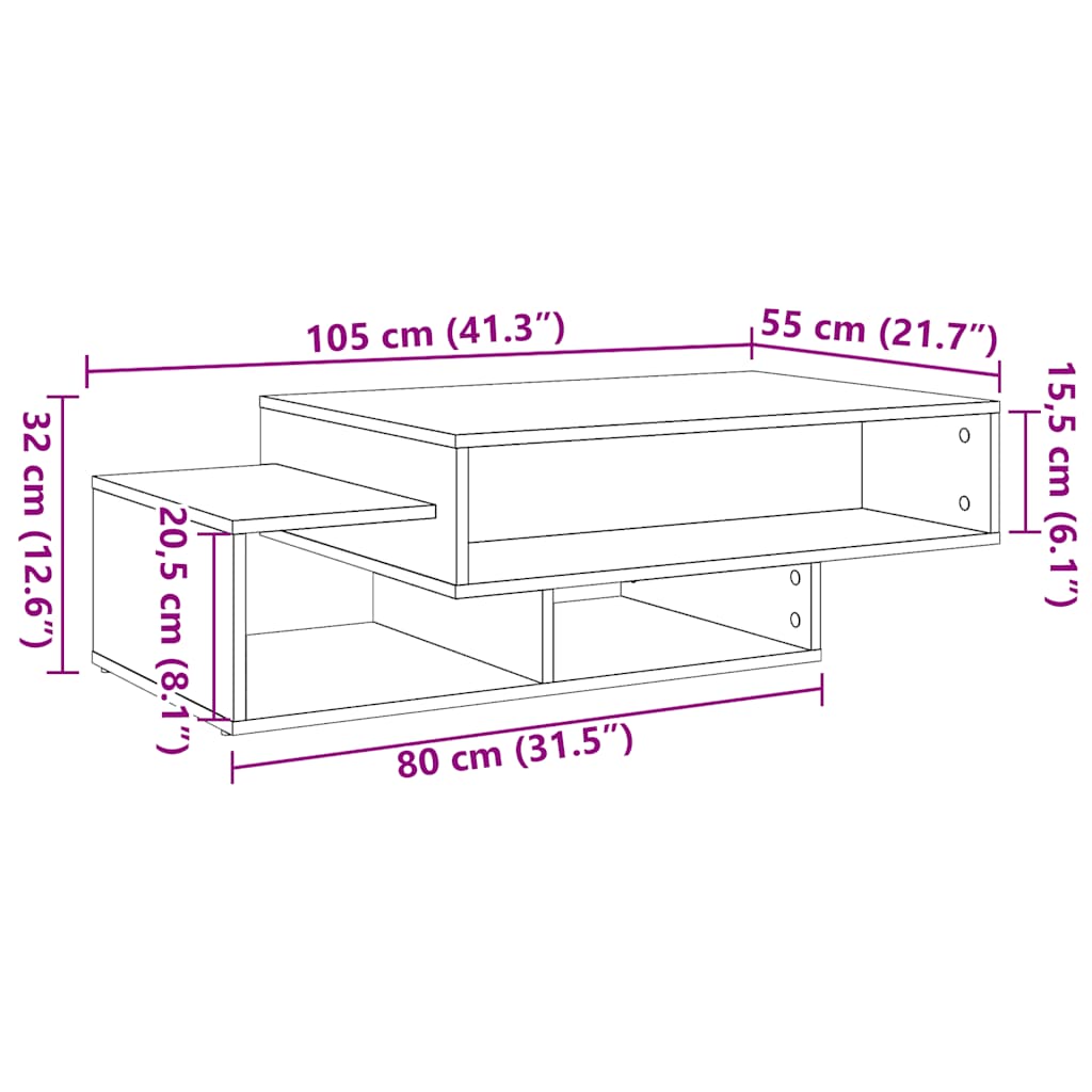 sofabord 105x55x32 cm konstrueret træ sort egetræsfarve