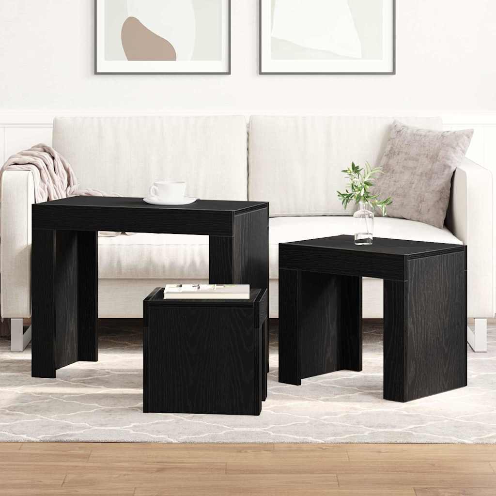 Indskudsborde 3 stk. Sort eg 61 x 30 x 50 cm Konstrueret træ