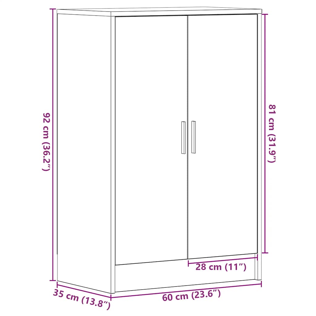 skoskab 60x35x92 cm konstrueret træ sort egetræ