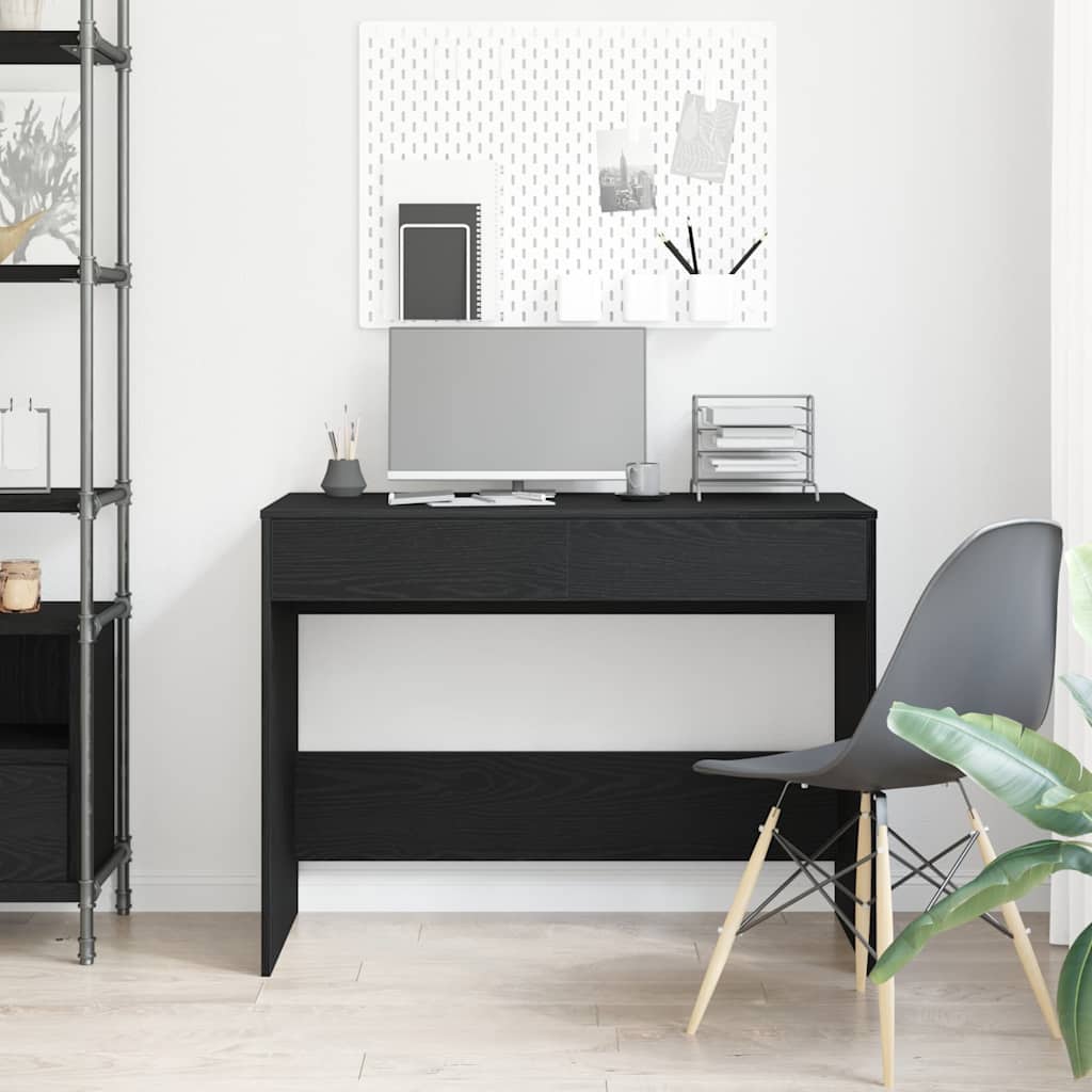 skrivebord 101x50x76,5 cm konstrueret træ sort egetræsfarve