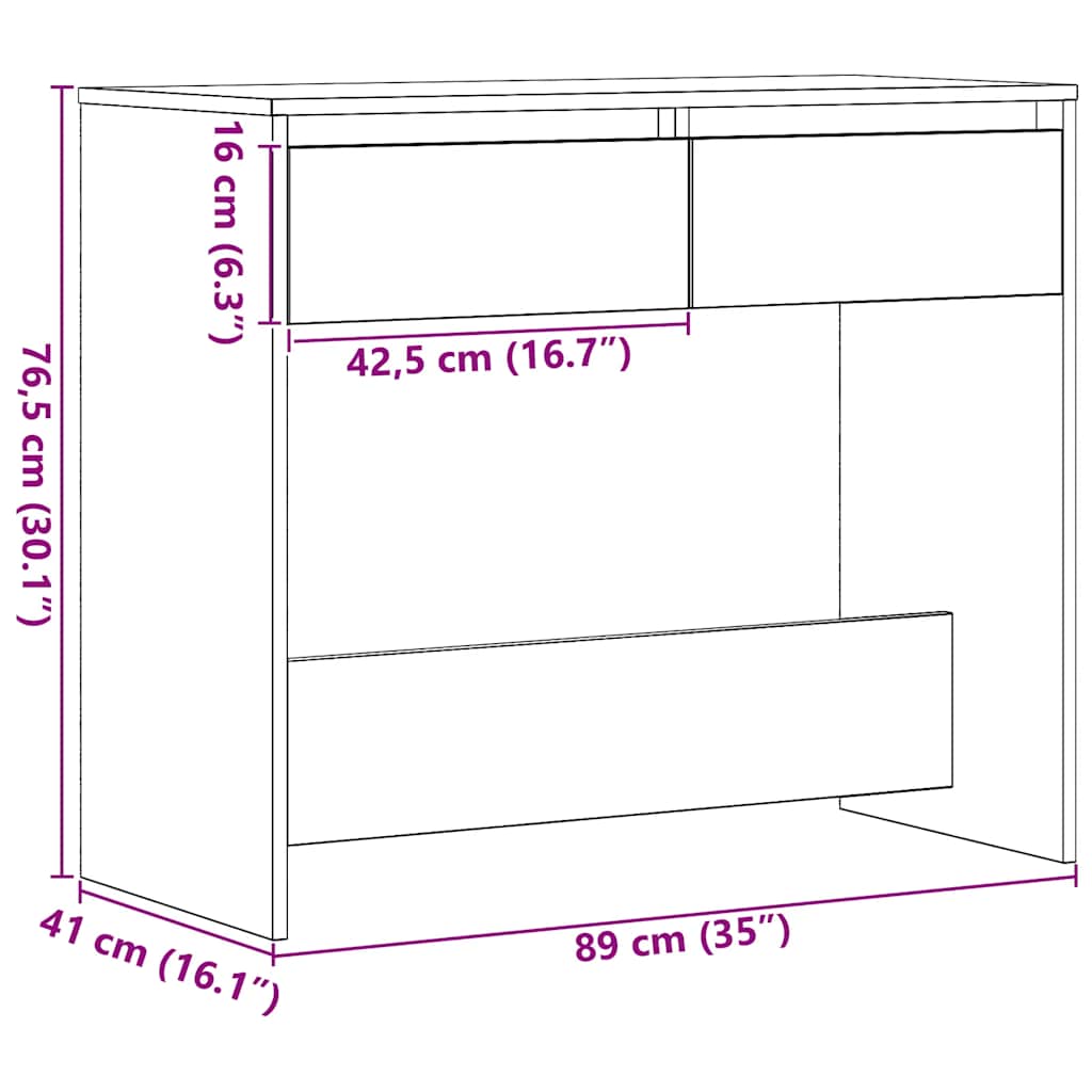 konsolbord 89x41x76,5 cm konstrueret træ sort egetræsfarve