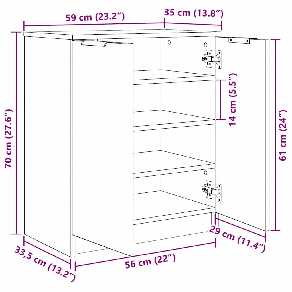 Sko skab med hylde Sort eg 59 x 35 x 70 cm Konstrueret træ