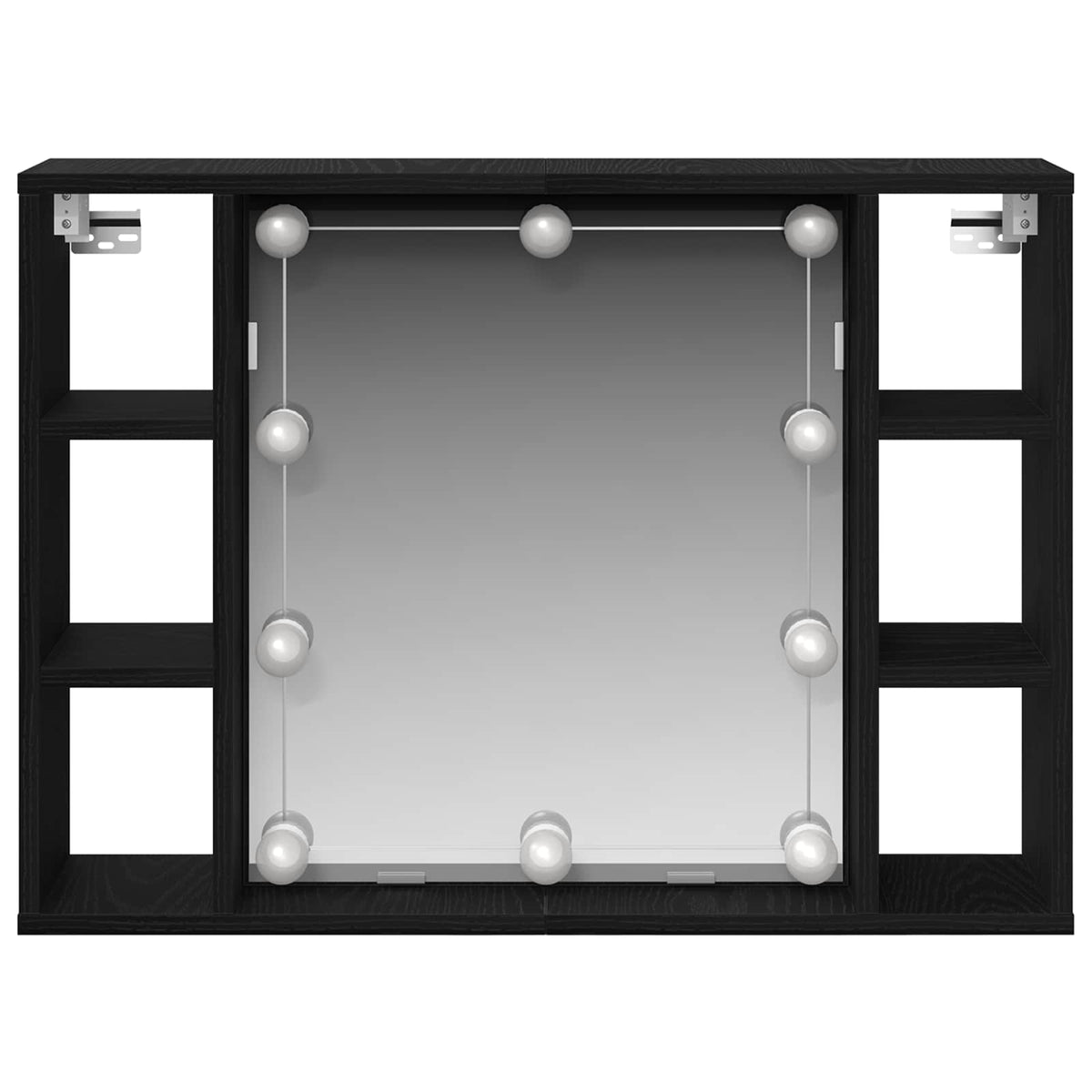 Spejlskab med spejllys Sort eg 76 x 15 x 55 cm Konstrueret træ