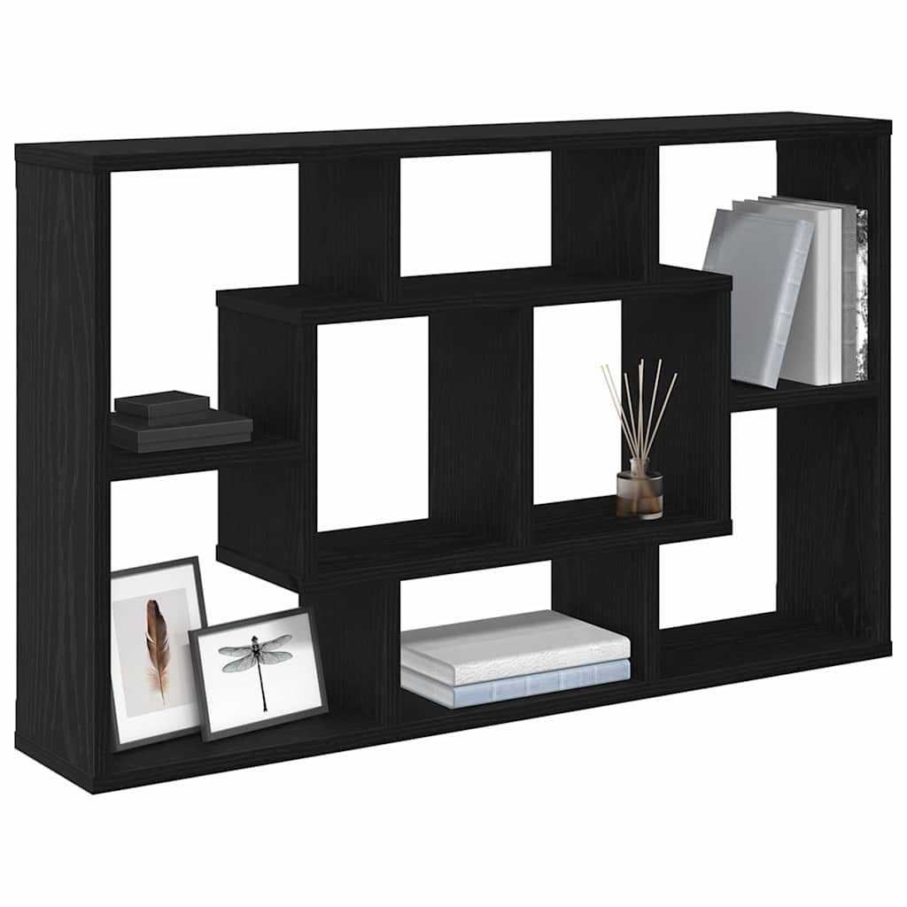 Væghylde med hylde Sort eg 85 x 16 x 52,5 cm Konstrueret træ