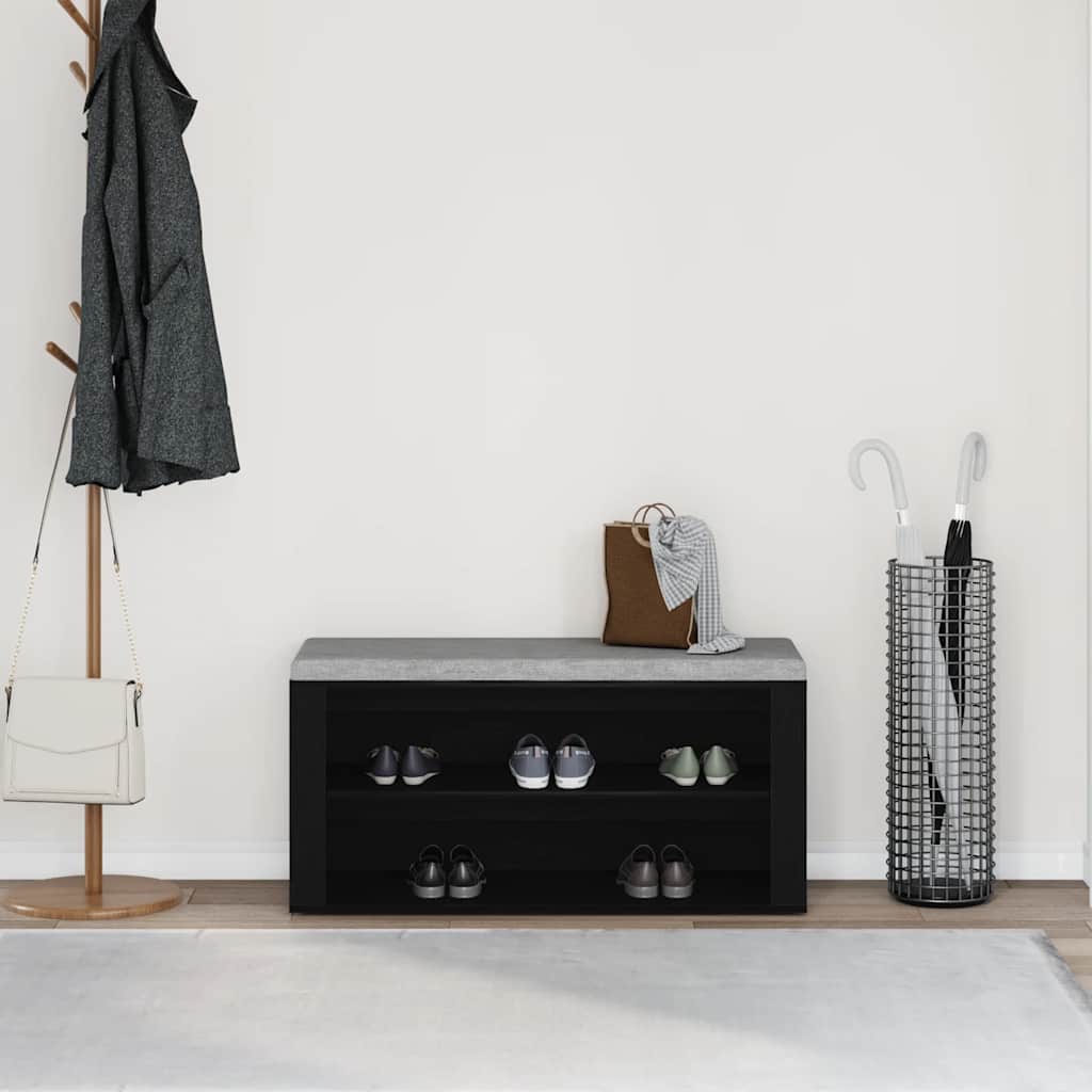 skobænk sort egetræ 100x35x45 cm konstrueret træ