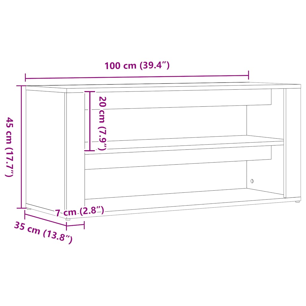 skobænk sort egetræ 100x35x45 cm konstrueret træ