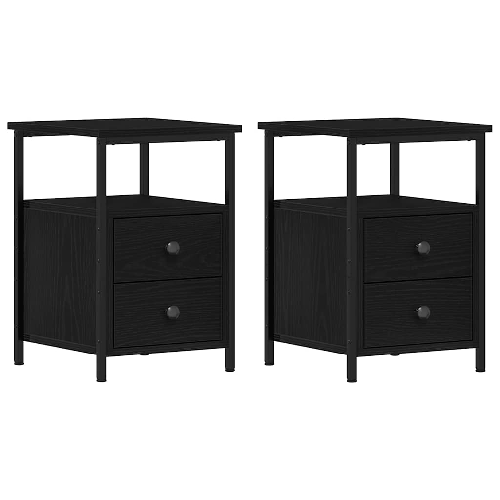 sengeborde 2 stk. sort eg 34x35,5x50 cm konstrueret træ