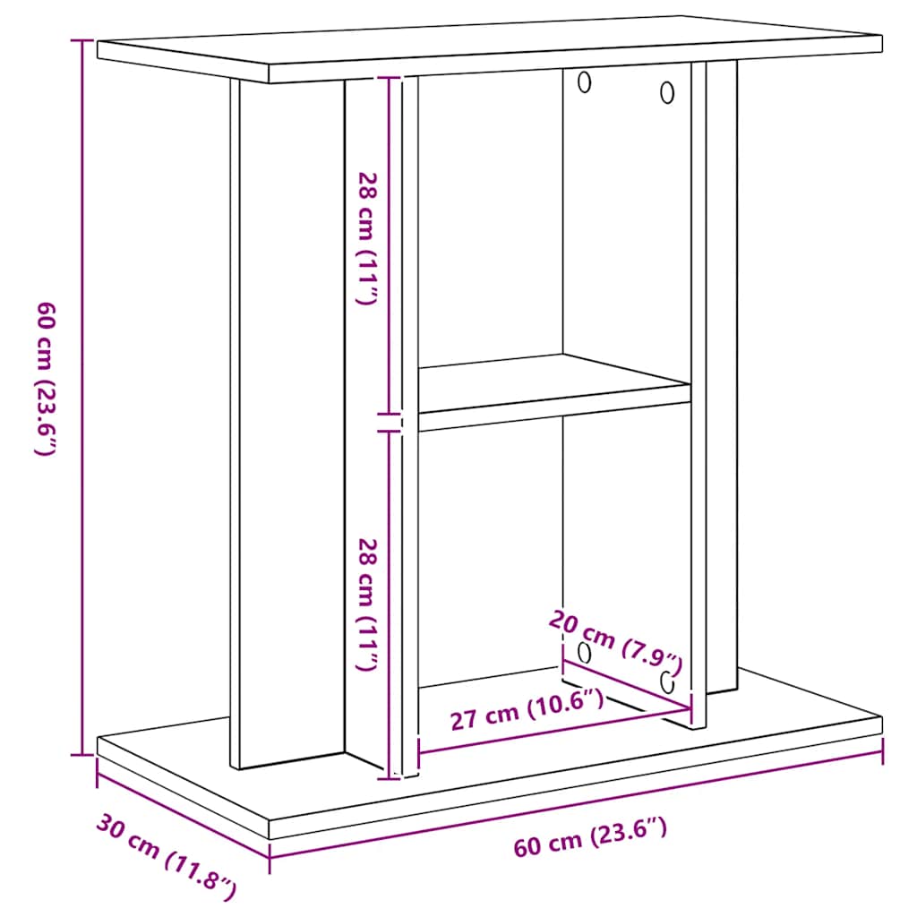 akvariestativ sort egetræ 60x30x60 cm konstrueret træ