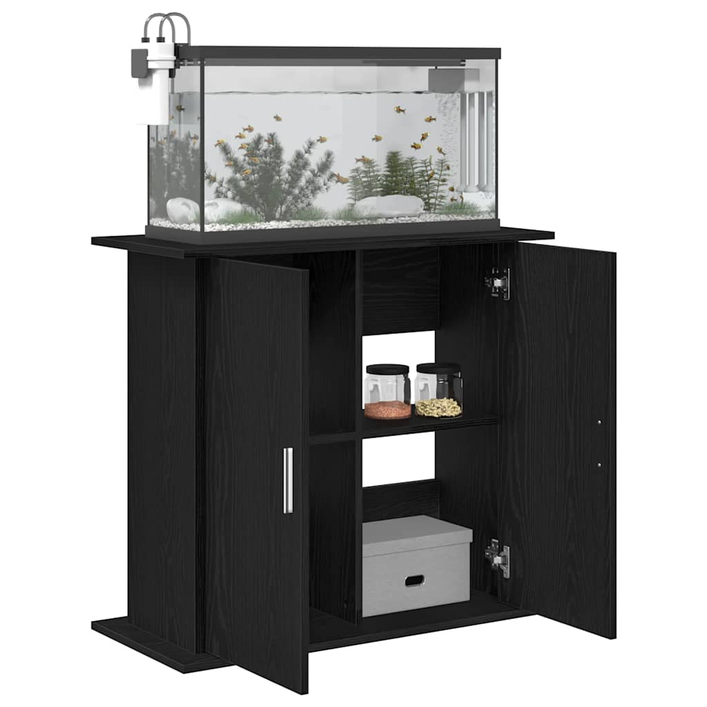 akvariestativ sort egetræ 81x36x73 cm konstrueret træ