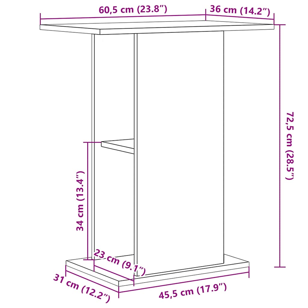 akvariebord 60,5x36x72,5 cm konstrueret træ sort egetræsfarve