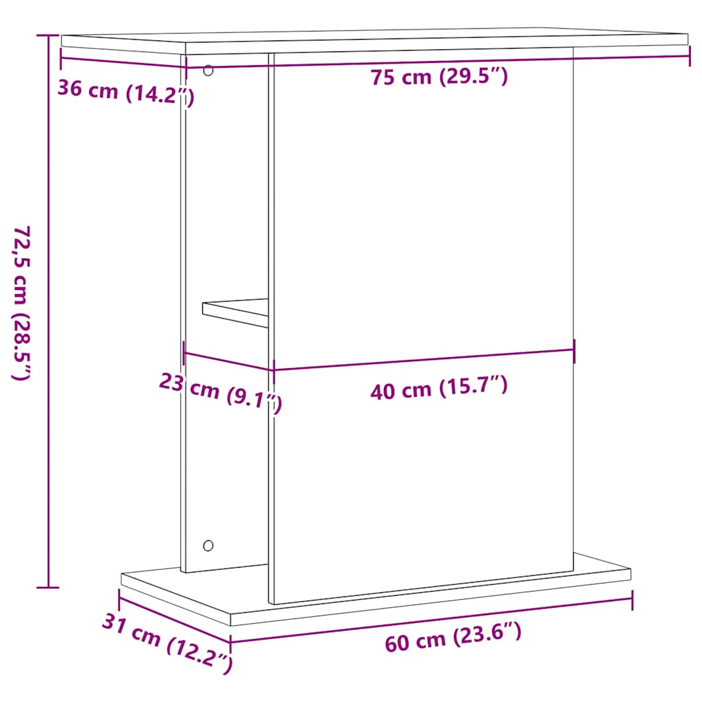 akvariestativ sort egetræ 75x36x72,5 cm konstrueret træ