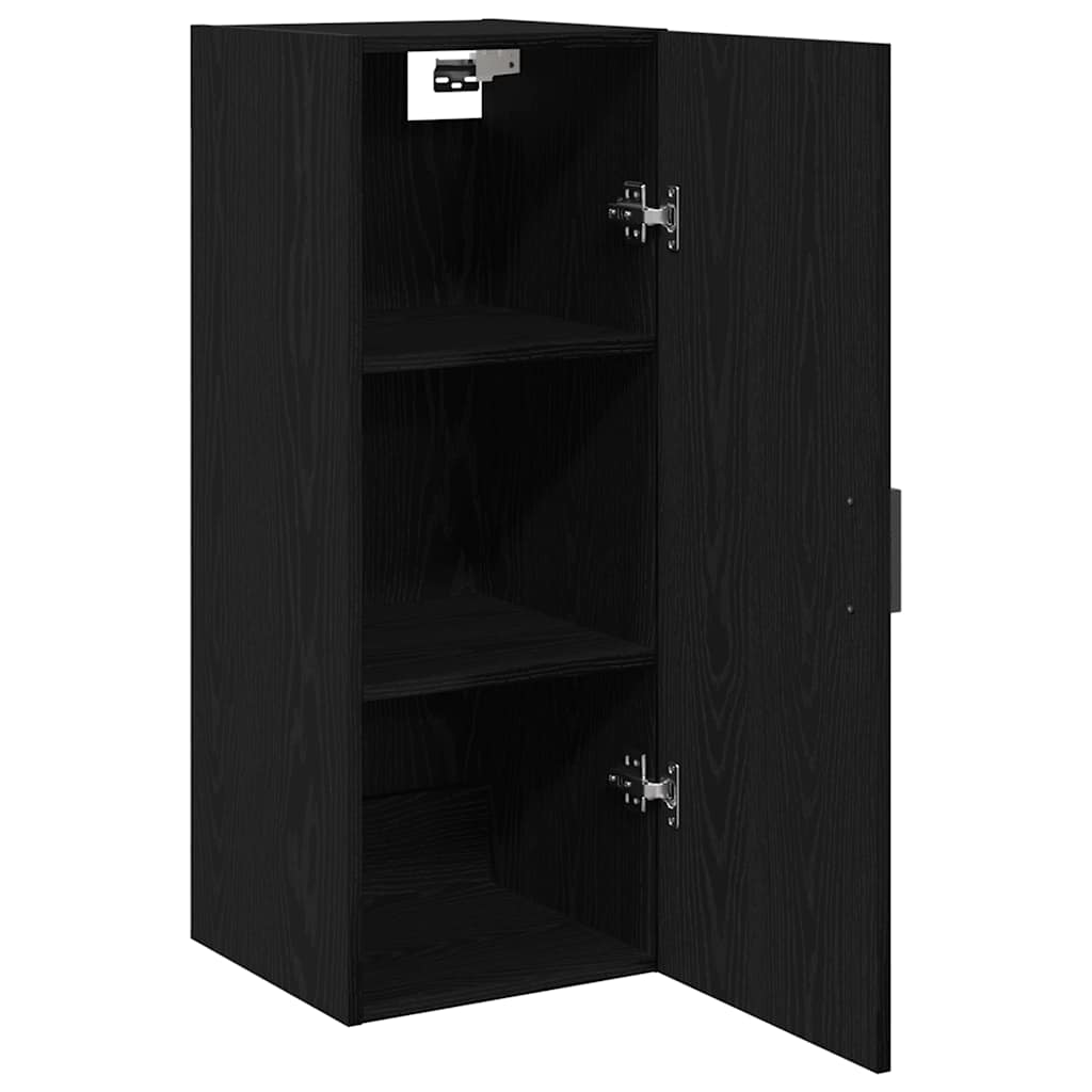 vægmonteret skab sort egetræ 34,5x34x90 cm konstrueret træ