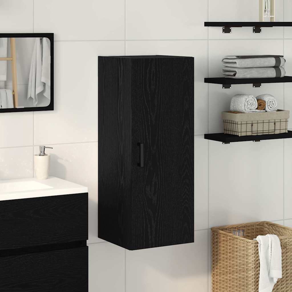 vægmonteret skab sort egetræ 34,5x34x90 cm konstrueret træ