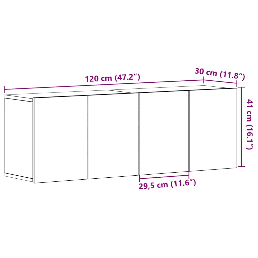 TV-skabe 2 stk. sort eg 120x30x41 cm konstrueret træ