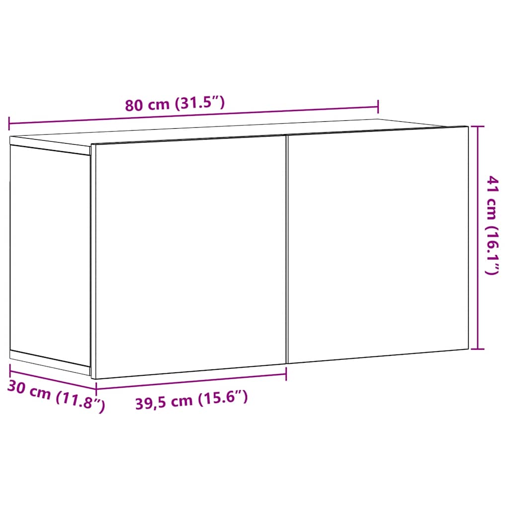 TV-skab sort egetræ 80x30x41 cm konstrueret træ