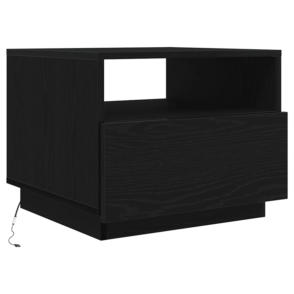 sofabord med LED-lys 50x49x40 cm sort egetræsfarve
