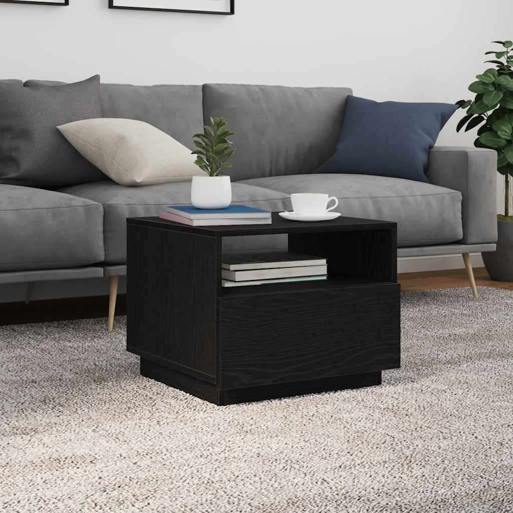 sofabord med LED-lys 50x49x40 cm sort egetræsfarve