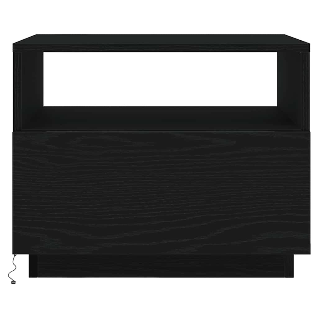 sofabord med LED-lys 50x49x40 cm sort egetræsfarve
