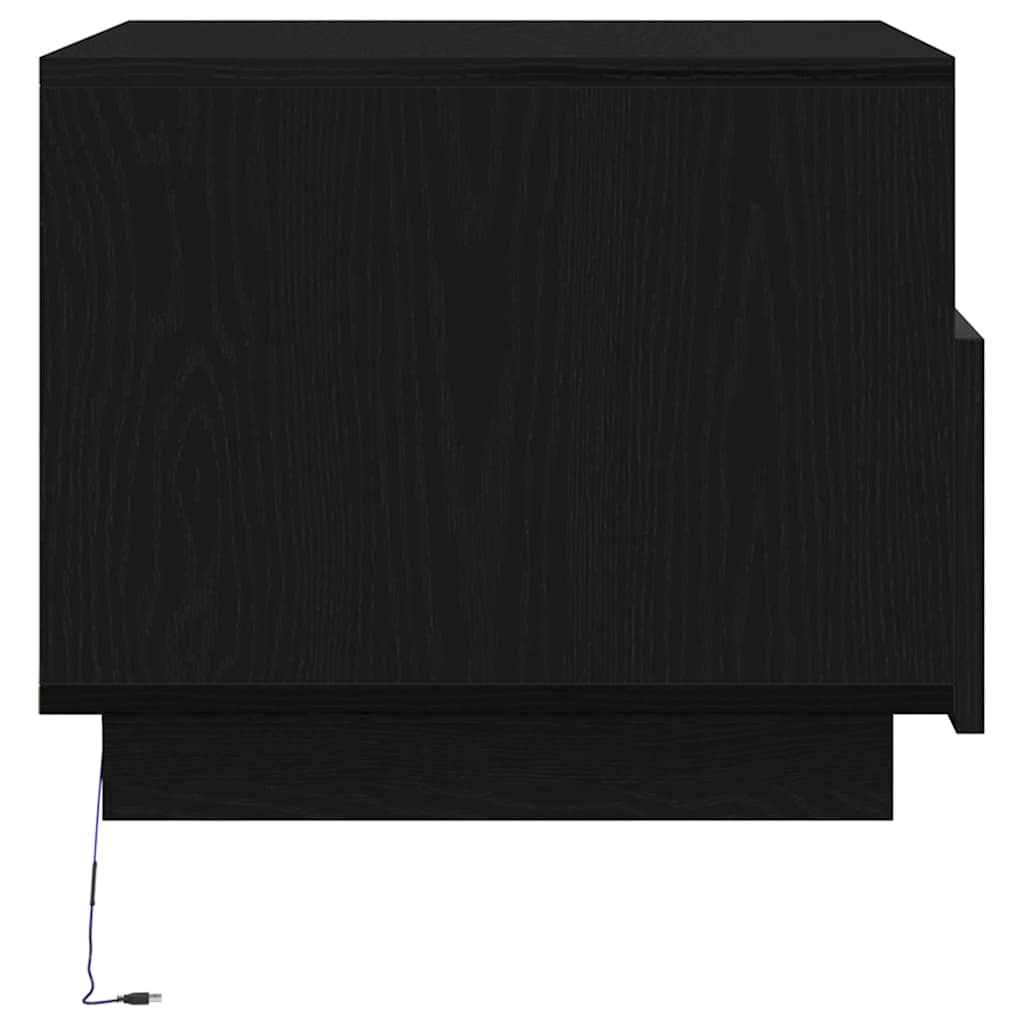 sofabord med LED-lys 50x49x40 cm sort egetræsfarve
