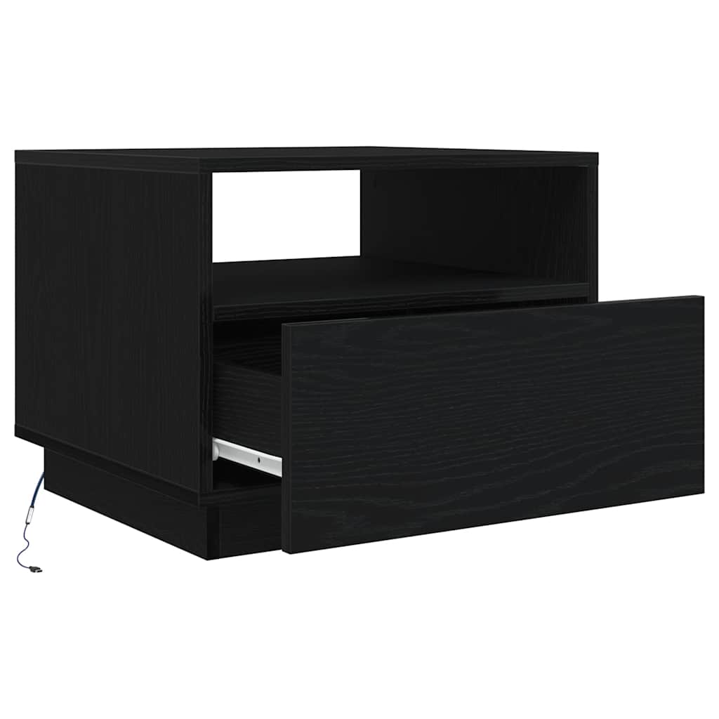 sofabord med LED-lys 50x49x40 cm sort egetræsfarve