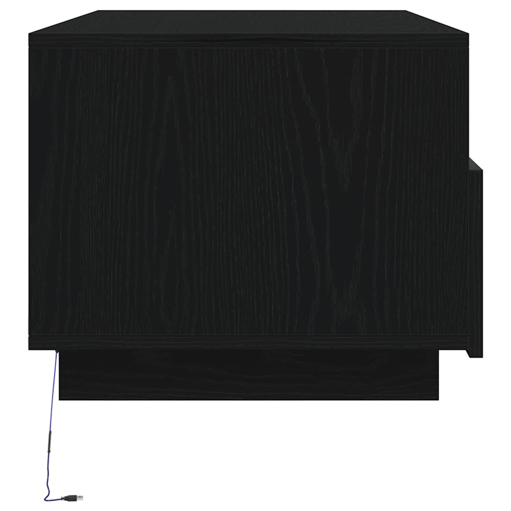 sofabord med LED-lys 90x49x40 cm sort egetræsfarve