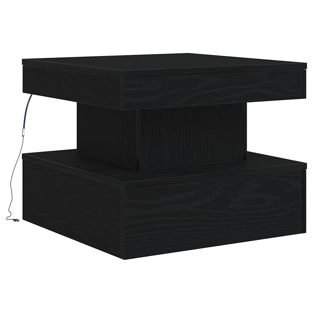 sofabord med LED-lys 50x50x40 cm sort egetræsfarve