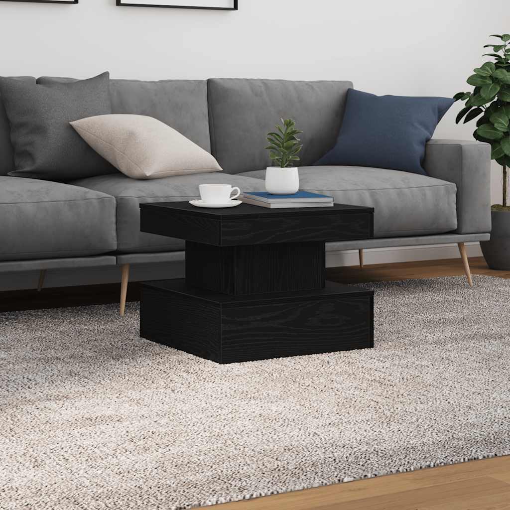 sofabord med LED-lys 50x50x40 cm sort egetræsfarve