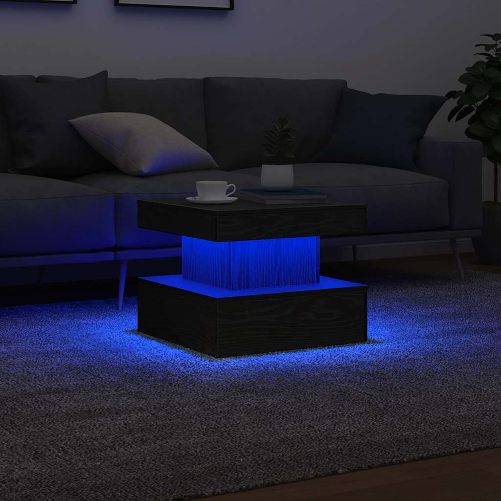 sofabord med LED-lys 50x50x40 cm sort egetræsfarve