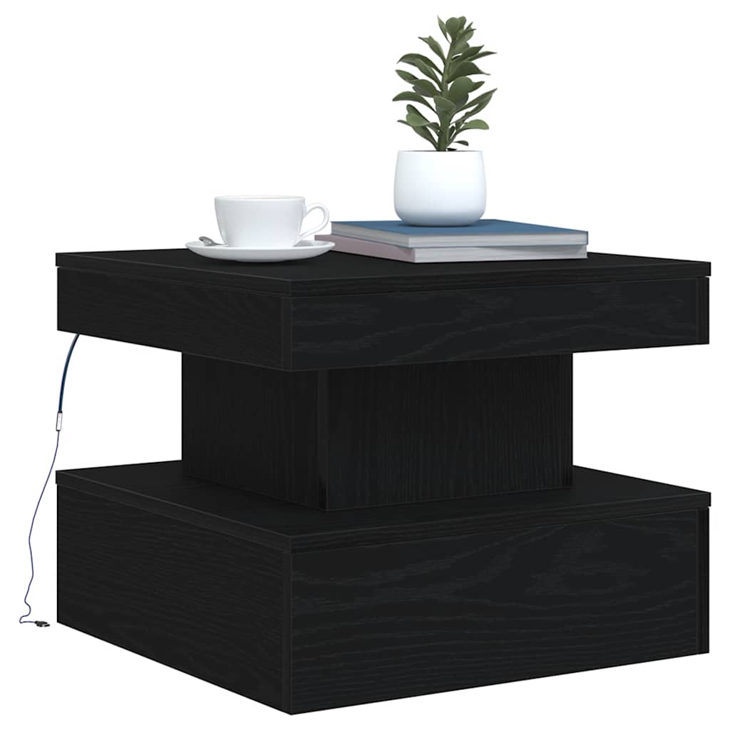 sofabord med LED-lys 50x50x40 cm sort egetræsfarve