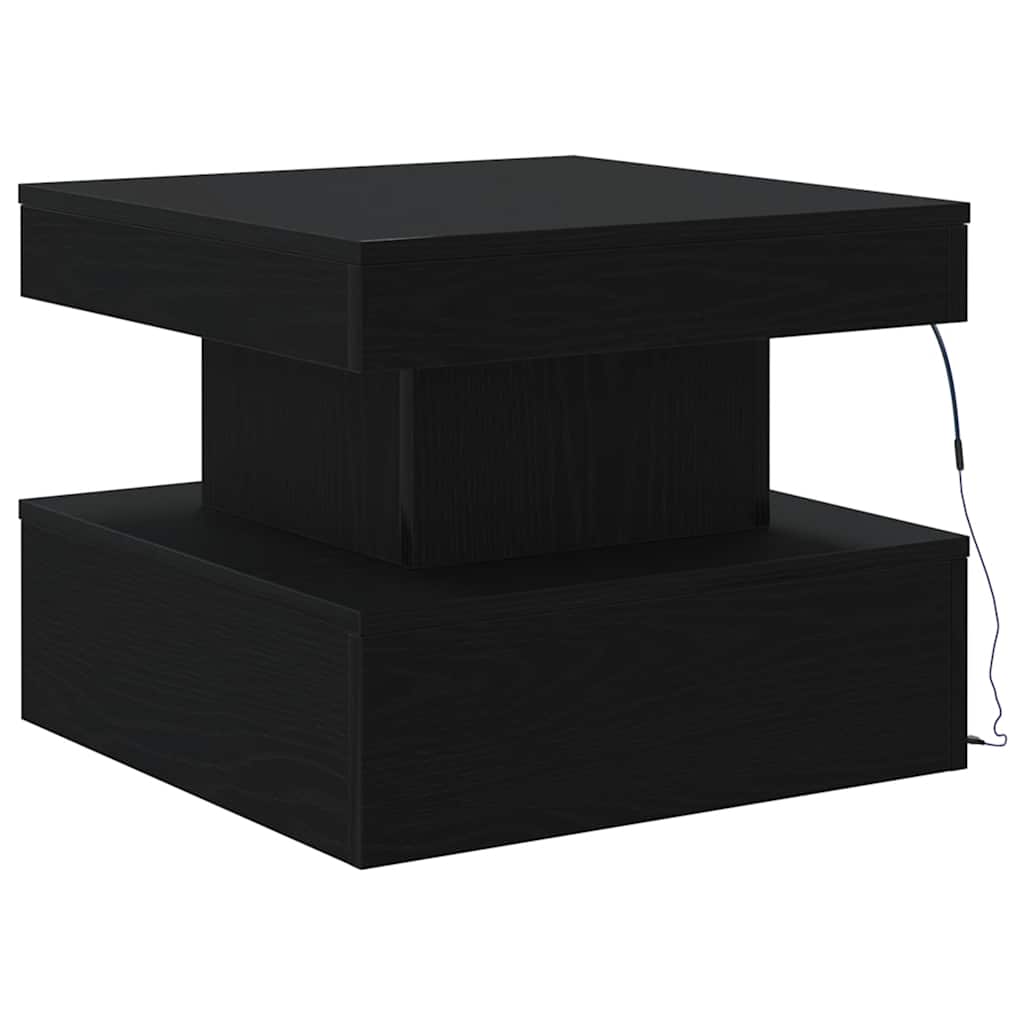sofabord med LED-lys 50x50x40 cm sort egetræsfarve