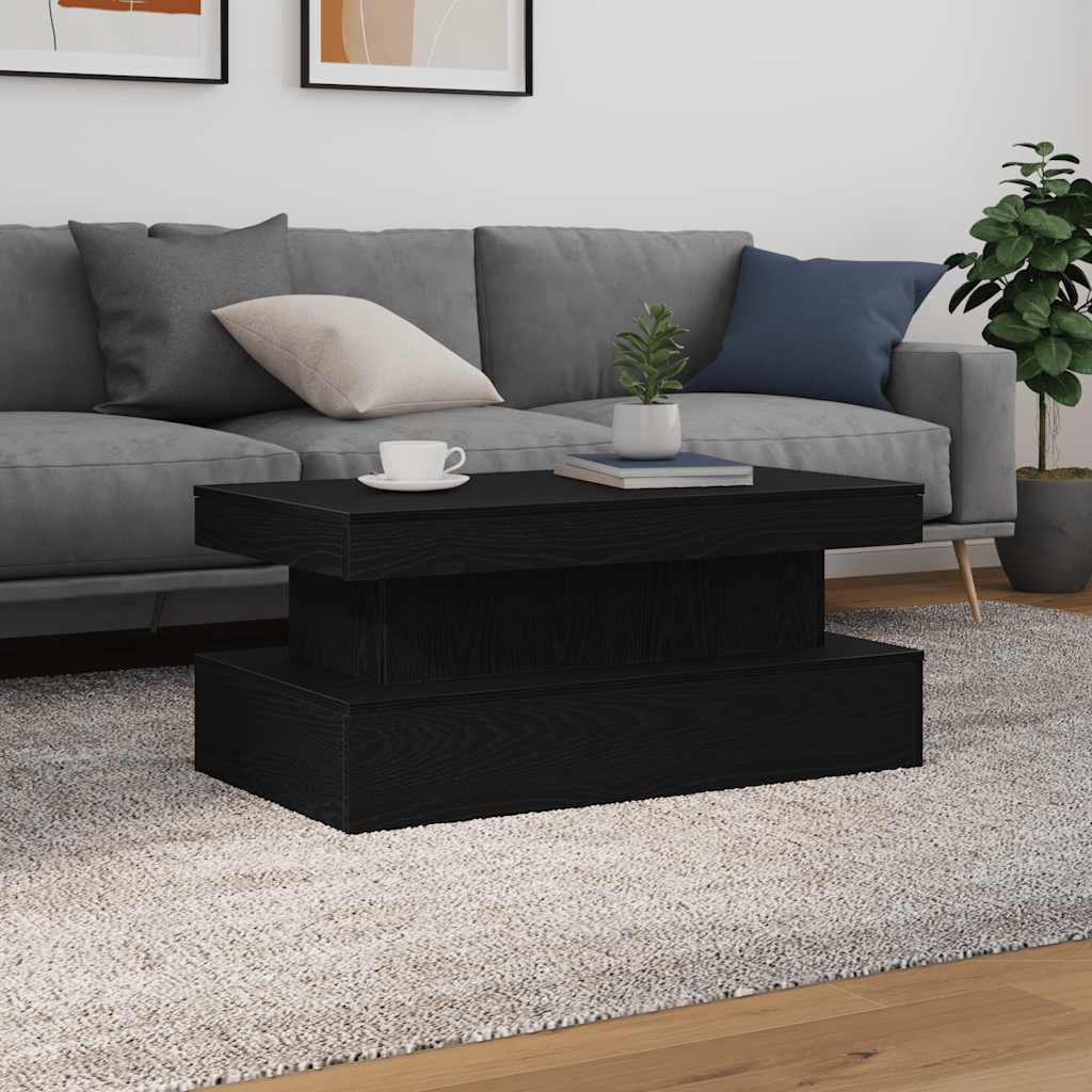 sofabord med LED-lys 90x50x40 cm sort egetræsfarve