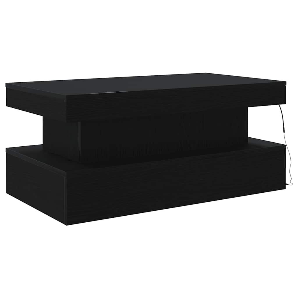 sofabord med LED-lys 90x50x40 cm sort egetræsfarve