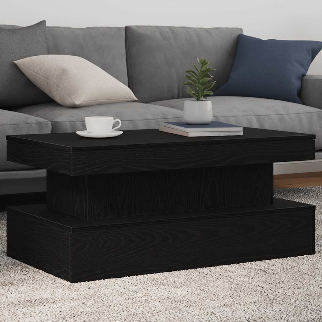 sofabord med LED-lys 90x50x40 cm sort egetræsfarve