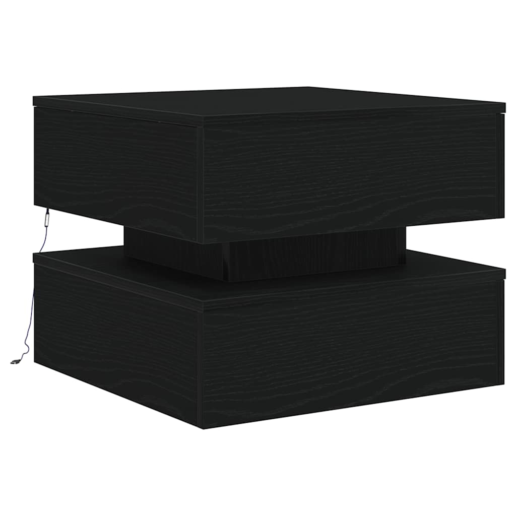 sofabord med LED-lys 50x50x40 cm sort egetræsfarve