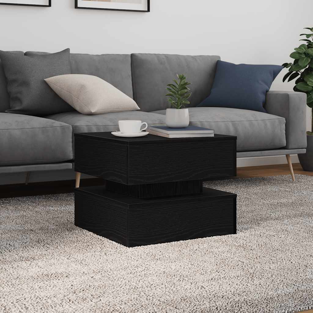 sofabord med LED-lys 50x50x40 cm sort egetræsfarve