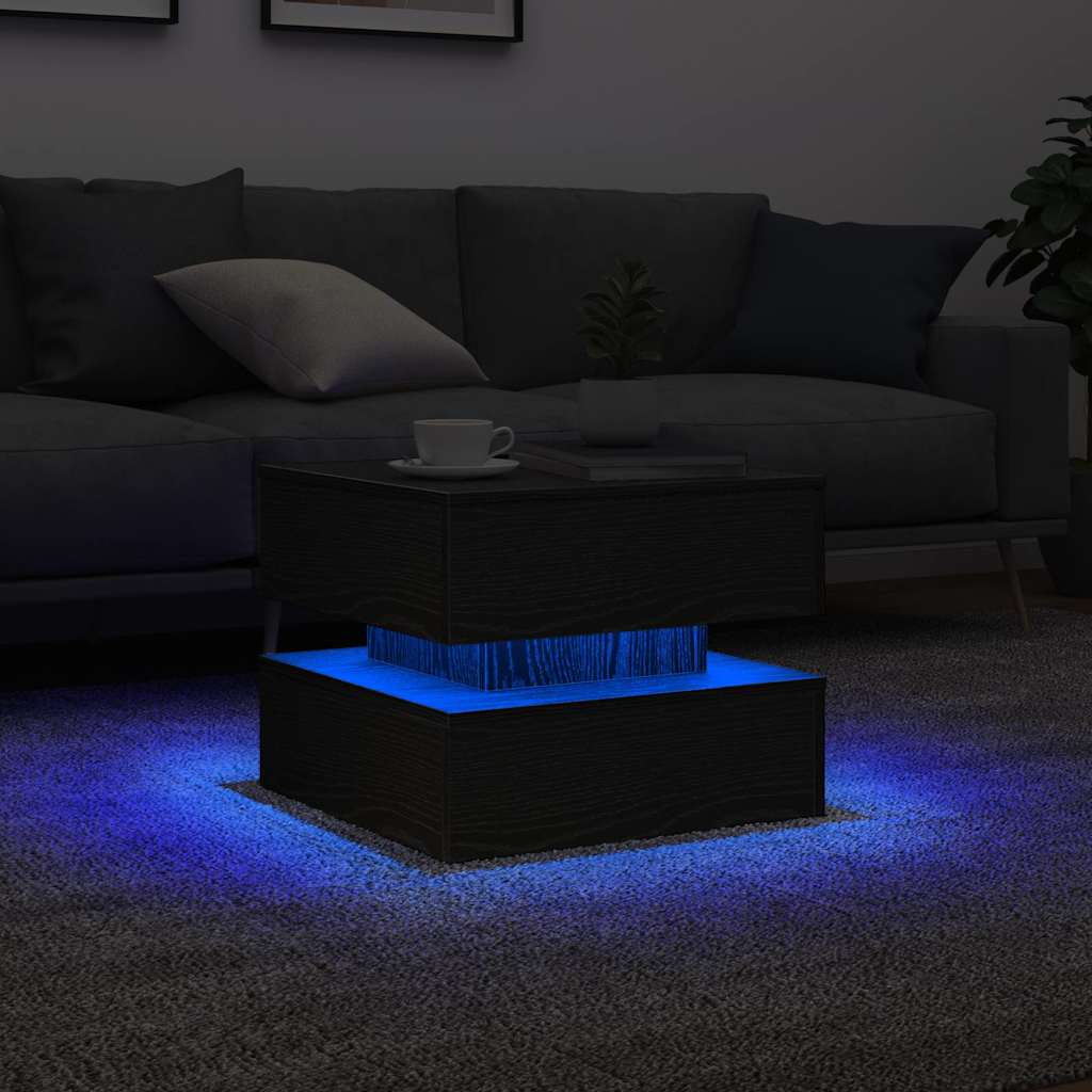 sofabord med LED-lys 50x50x40 cm sort egetræsfarve