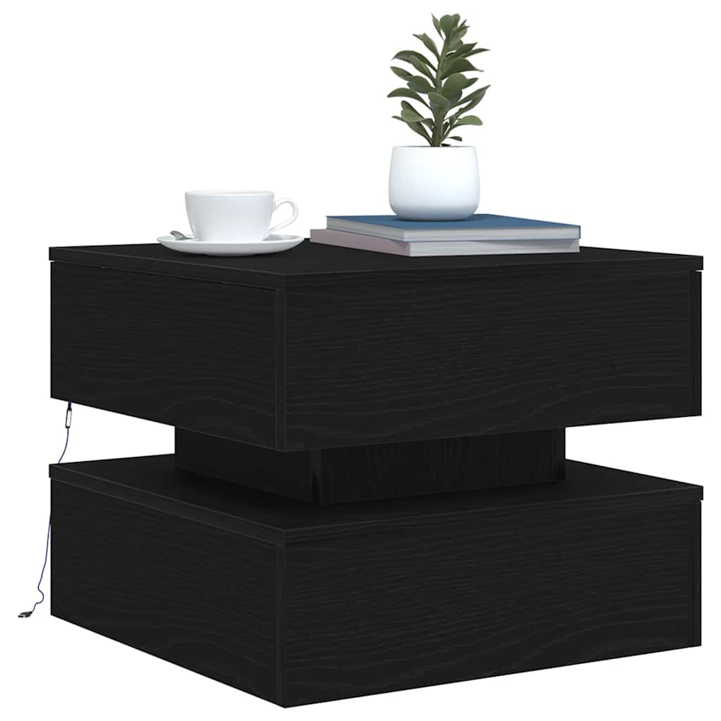 sofabord med LED-lys 50x50x40 cm sort egetræsfarve