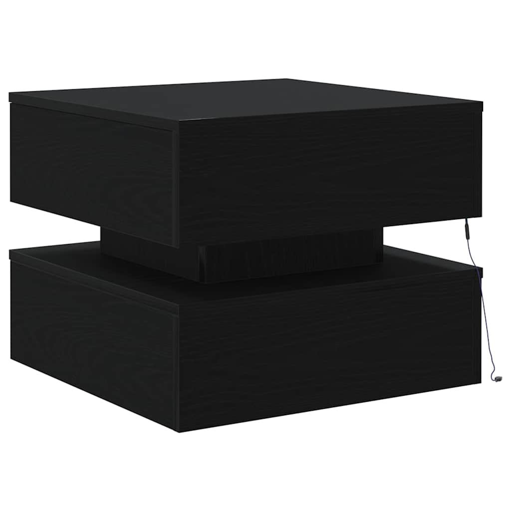 sofabord med LED-lys 50x50x40 cm sort egetræsfarve
