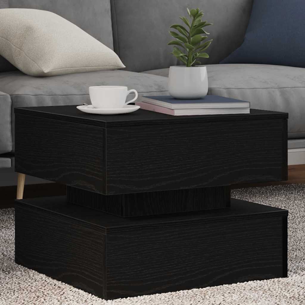 sofabord med LED-lys 50x50x40 cm sort egetræsfarve