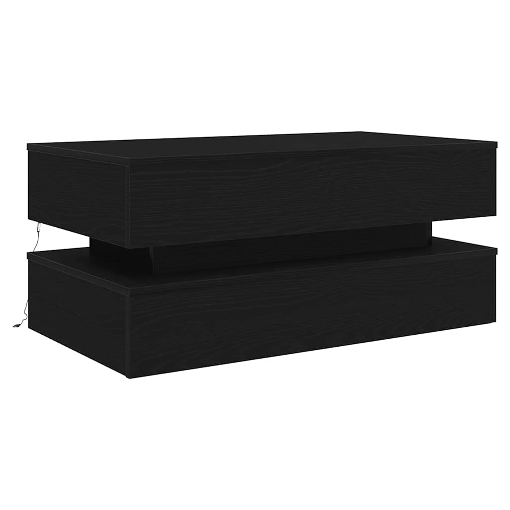 sofabord med LED-lys 90x50x40 cm sort egetræsfarve